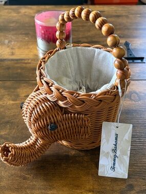Tommy Bahama Woven Wicker Elephant Basket Bag - Brown